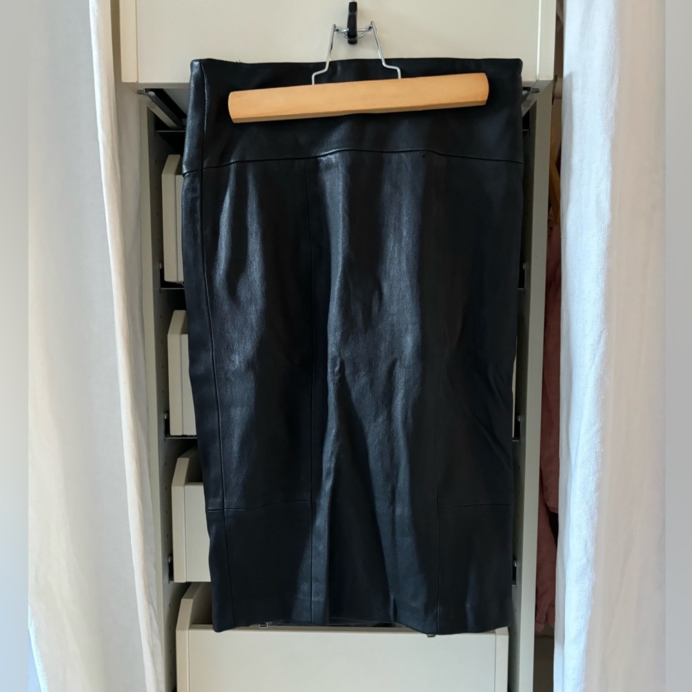 Leather pencil skirt.